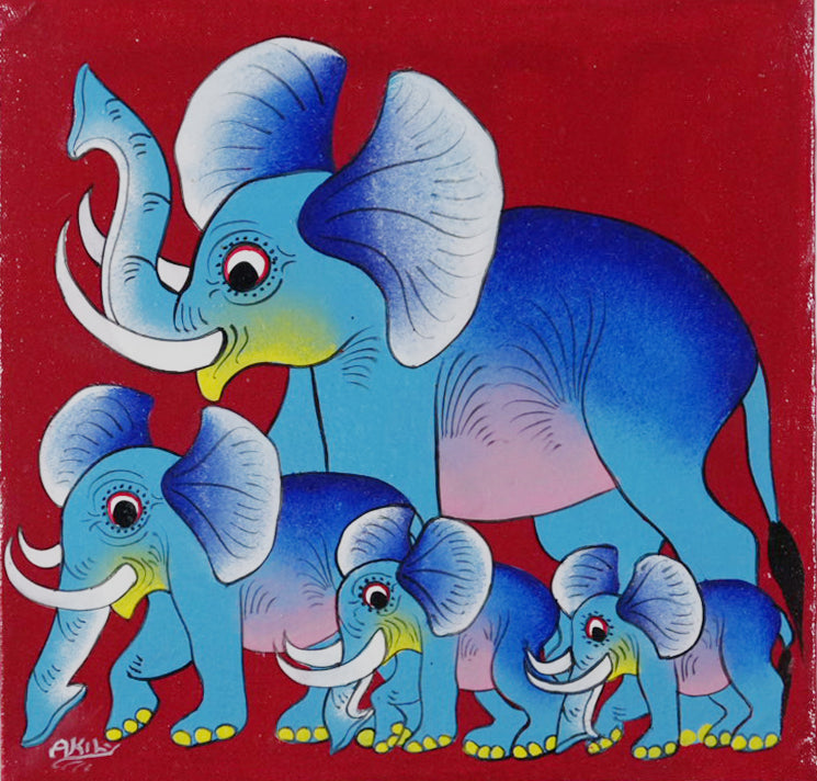 ティンガティンガ|アキリ|ゾウの家族①|#2603023|AKILY|Elephant family red back①
