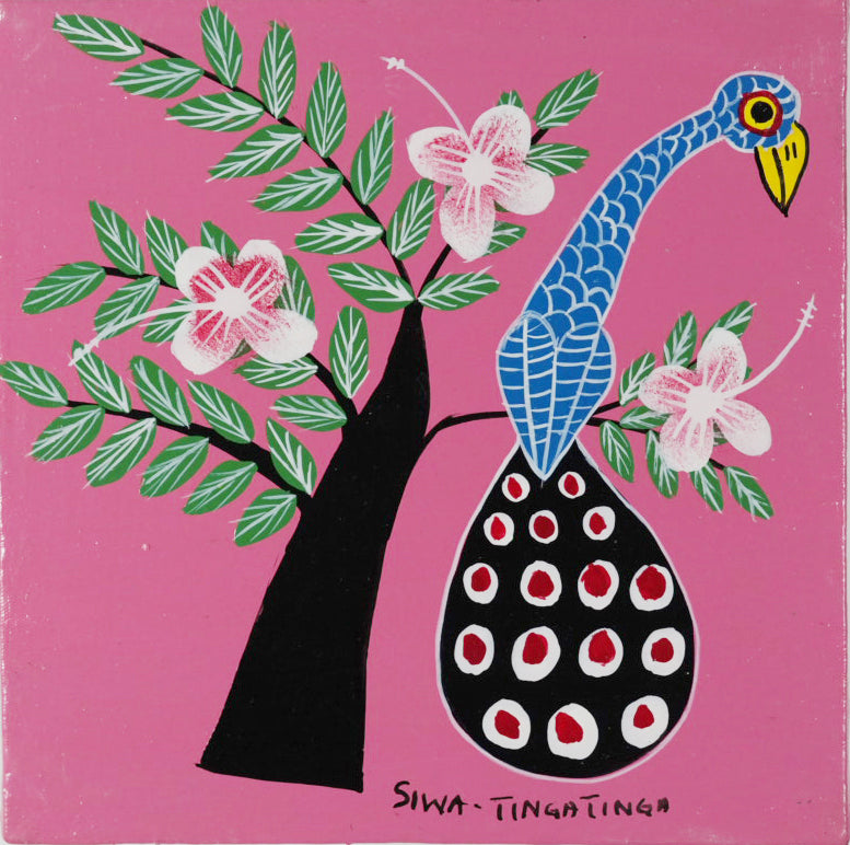 ティンガティンガ|シワ ティンガティンガ|木の上の孔雀②ピンク|#2612006|SIWA TINGATINGA| Peacock on a tree Pink back②