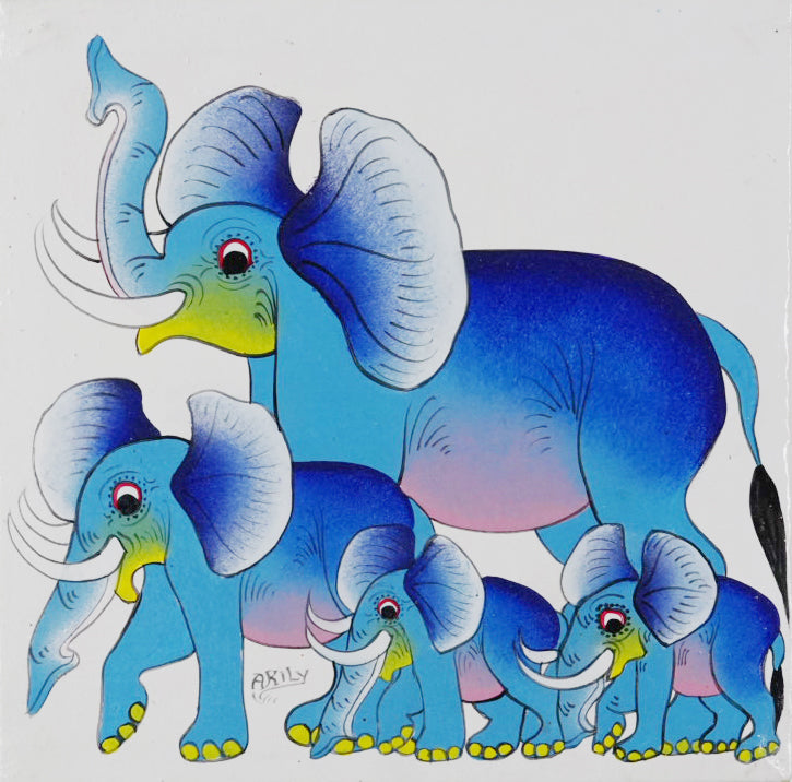 ティンガティンガ｜アキリ｜ゾウの家族①｜#2603021|AKILY｜Elephant family white back①