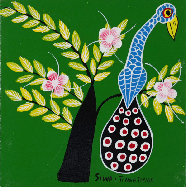 ティンガティンガ｜シワ ティンガティンガ｜木の上の孔雀②グリーン｜#2612017|SIWA TINGATINGA｜ Peacock on a tree Green back②