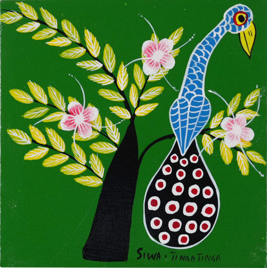 ティンガティンガ｜シワ ティンガティンガ｜木の上の孔雀②グリーン｜#2612017|SIWA TINGATINGA｜ Peacock on a tree Green back②