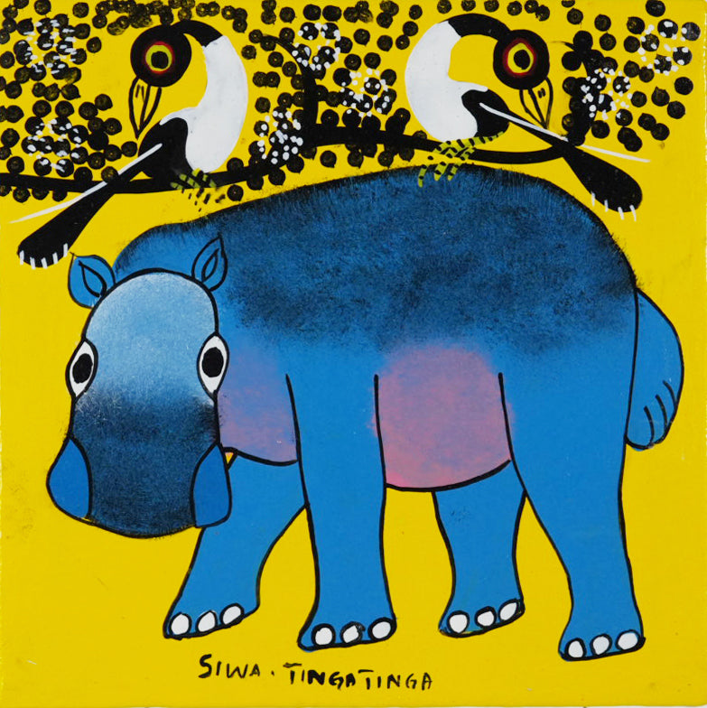 ティンガティンガ｜シワ ティンガティンガ｜カバと鳥 イエロー④｜#2612034|SIWA TINGATINGA｜ Hippo &Birds Yellow Back④