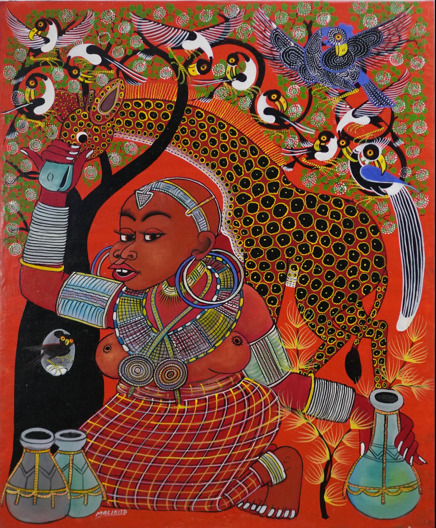 ティンガティンガ　原画　MALIKITA Woman＆GiraMALIKITA Woman&Giraffe