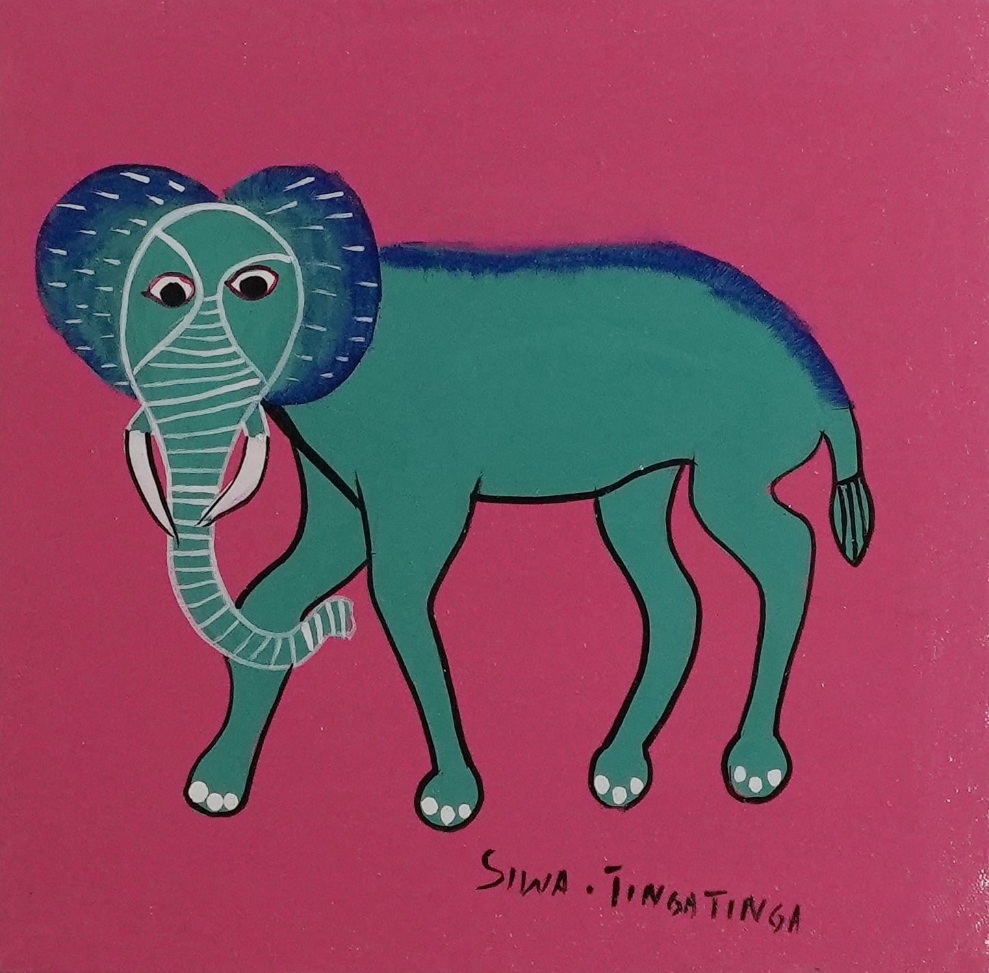 ティンガティンガ｜シワ｜象 ピンク背景　#2602016 Elephant – PinkBack