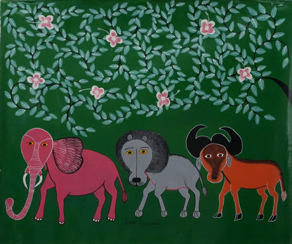 ティンガティンガ｜シワ｜スリー アニマルズ #2602002　Three Animals -GreenBack