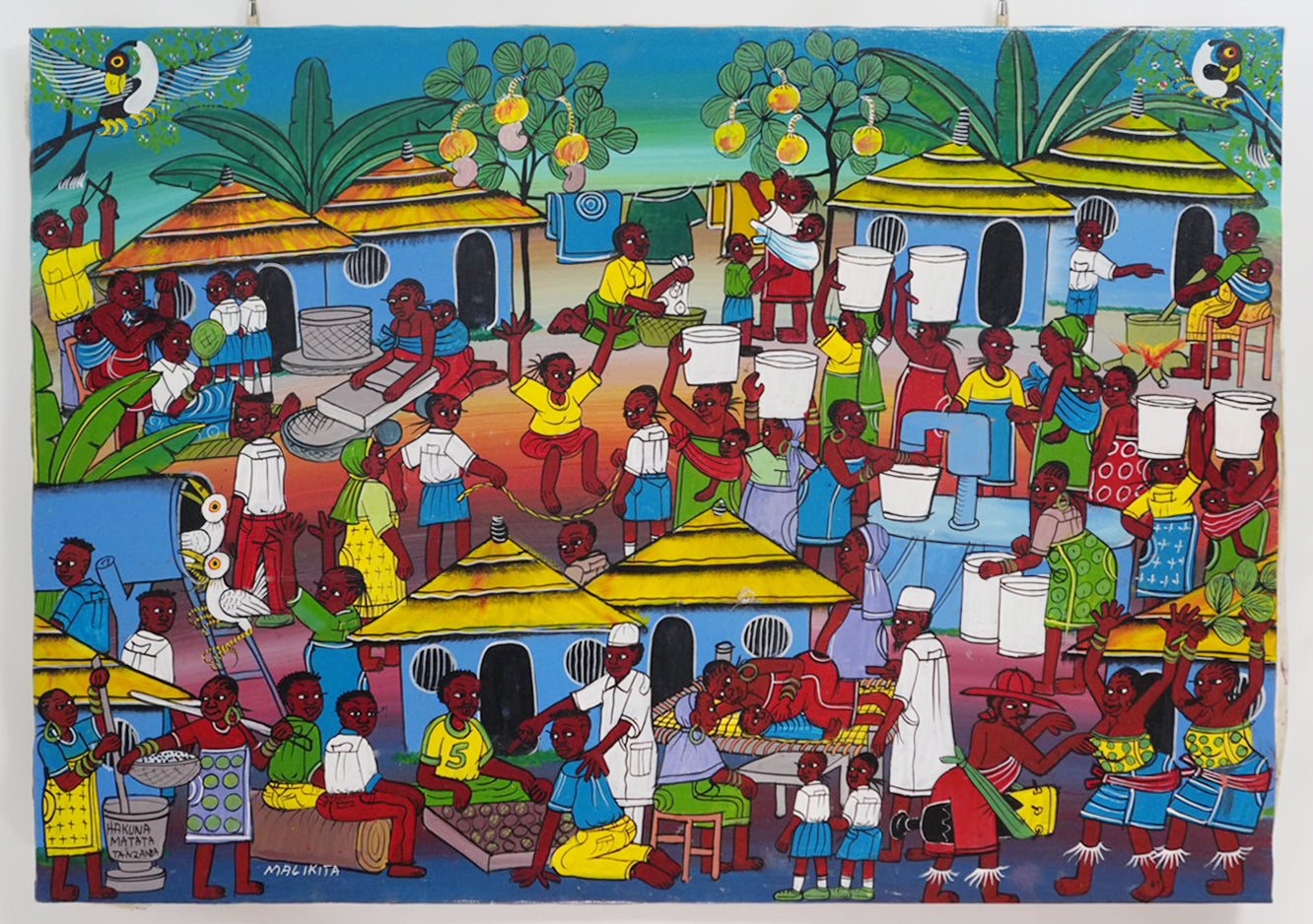 ティンガティンガ　原画　MALIKITA　TanzaniaVillage Front