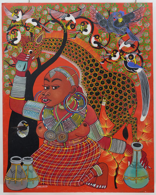 ティンガティンガ｜マリキータ｜ マサイの女とキリン ＃2601014  Maasai Woman with Giraffe