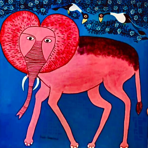 ティンガティンガ｜シワ ティンガティンガ｜ゾウ ピンク 60×60cm｜#2602050｜SIWA TINGATINGA｜Pink Elephant Blue Back Large